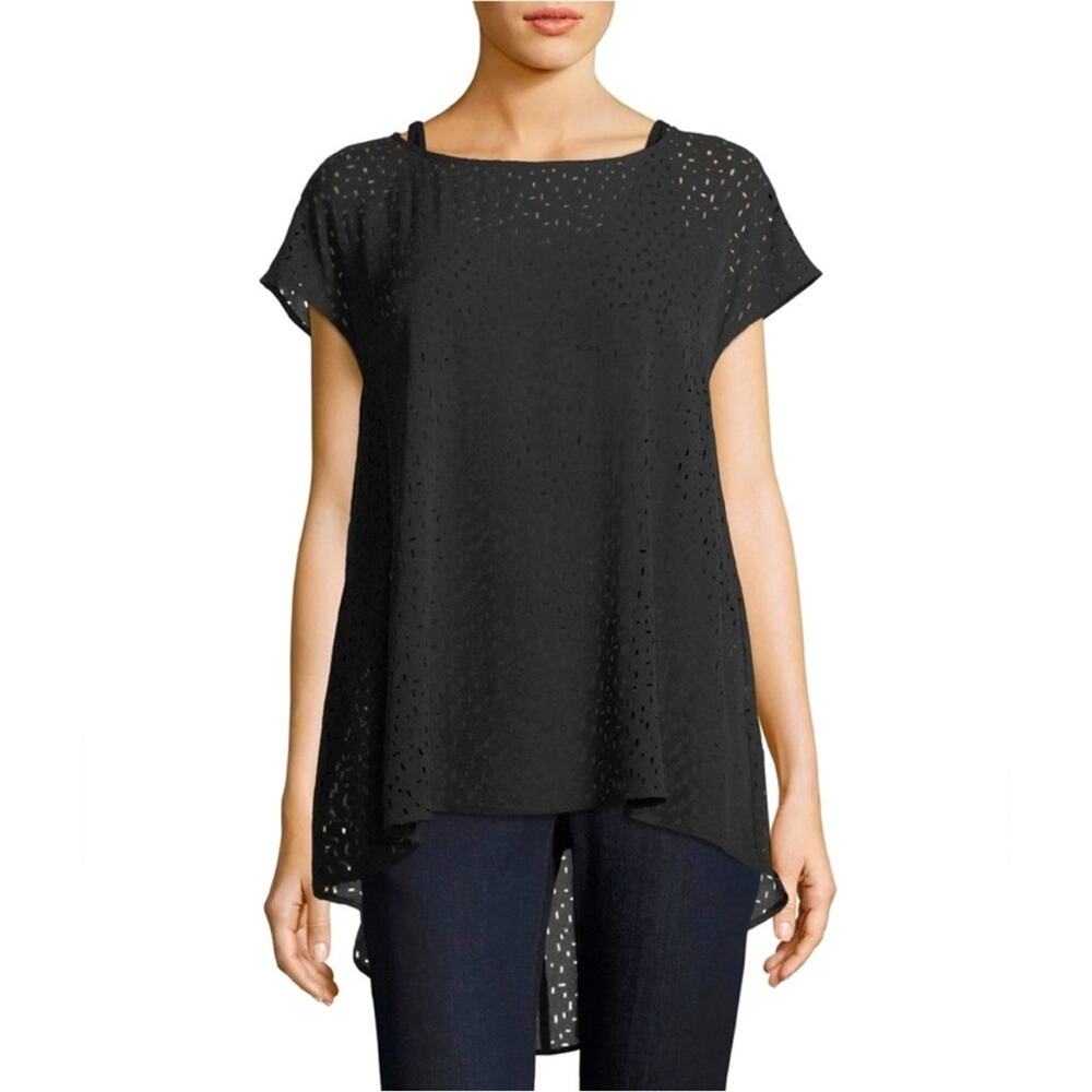 Eileen Fisher Silk Laser Cut Blouse Women’s Small Black